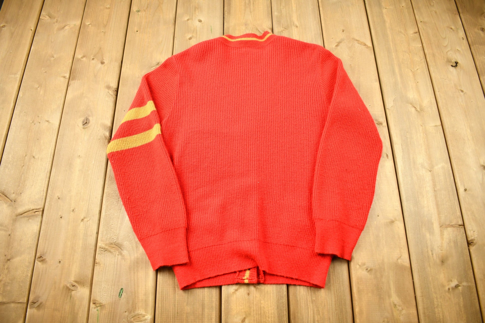 Vintage 1960s Collegiate Cardigan Knit Sweater  Hewlett Sporting Goods  Vintage Cardigan  Button Up  Patchwork  Made In Canada