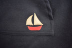 Vintage 1980s 100% Wool Black Sail Boat Embroidered Mock Neck Sweater