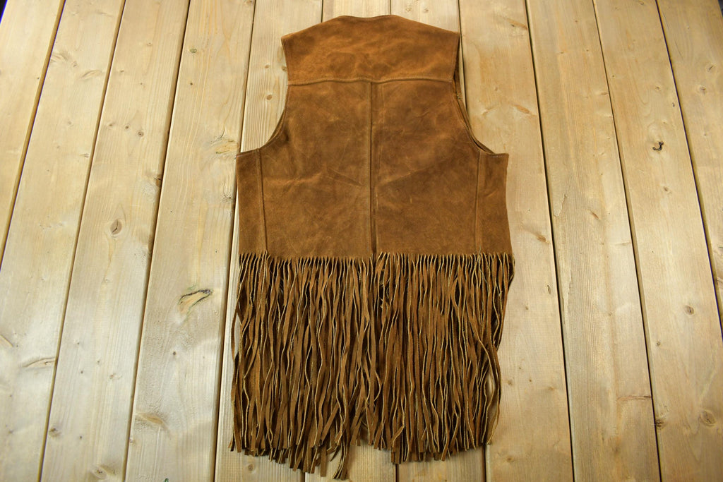 Vintage 1960s Genuine Leather Western Fringe Vest Jacket