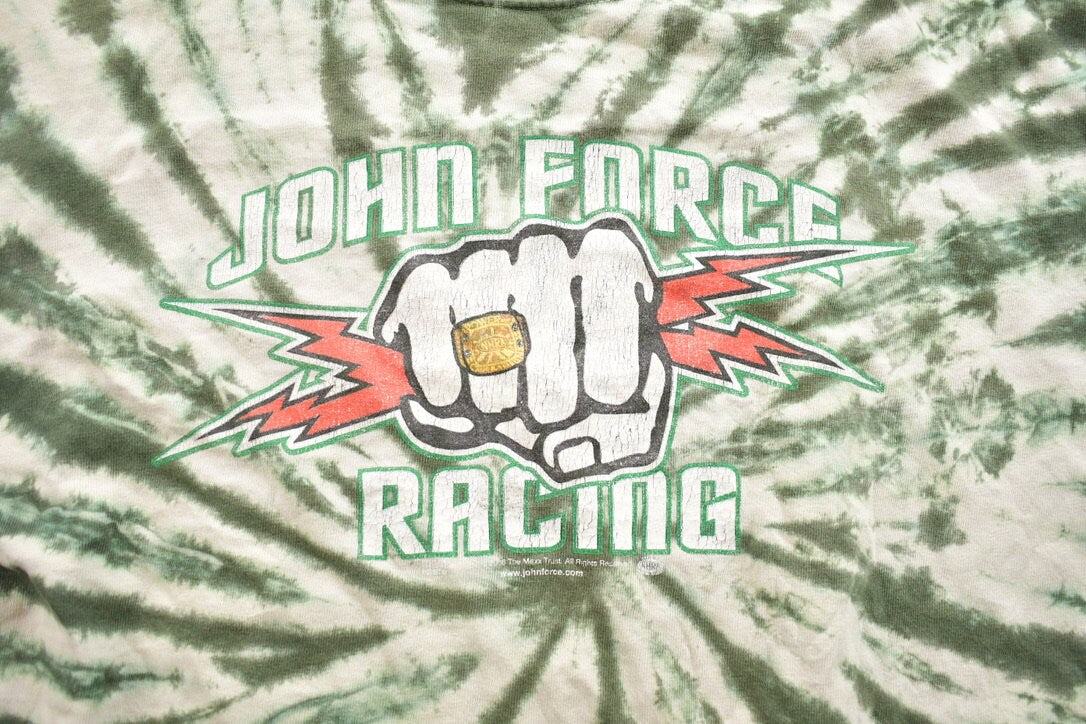 Vintage 1990s John Force Racing Tie Dye Lighting Fist Graphic T-Shirt