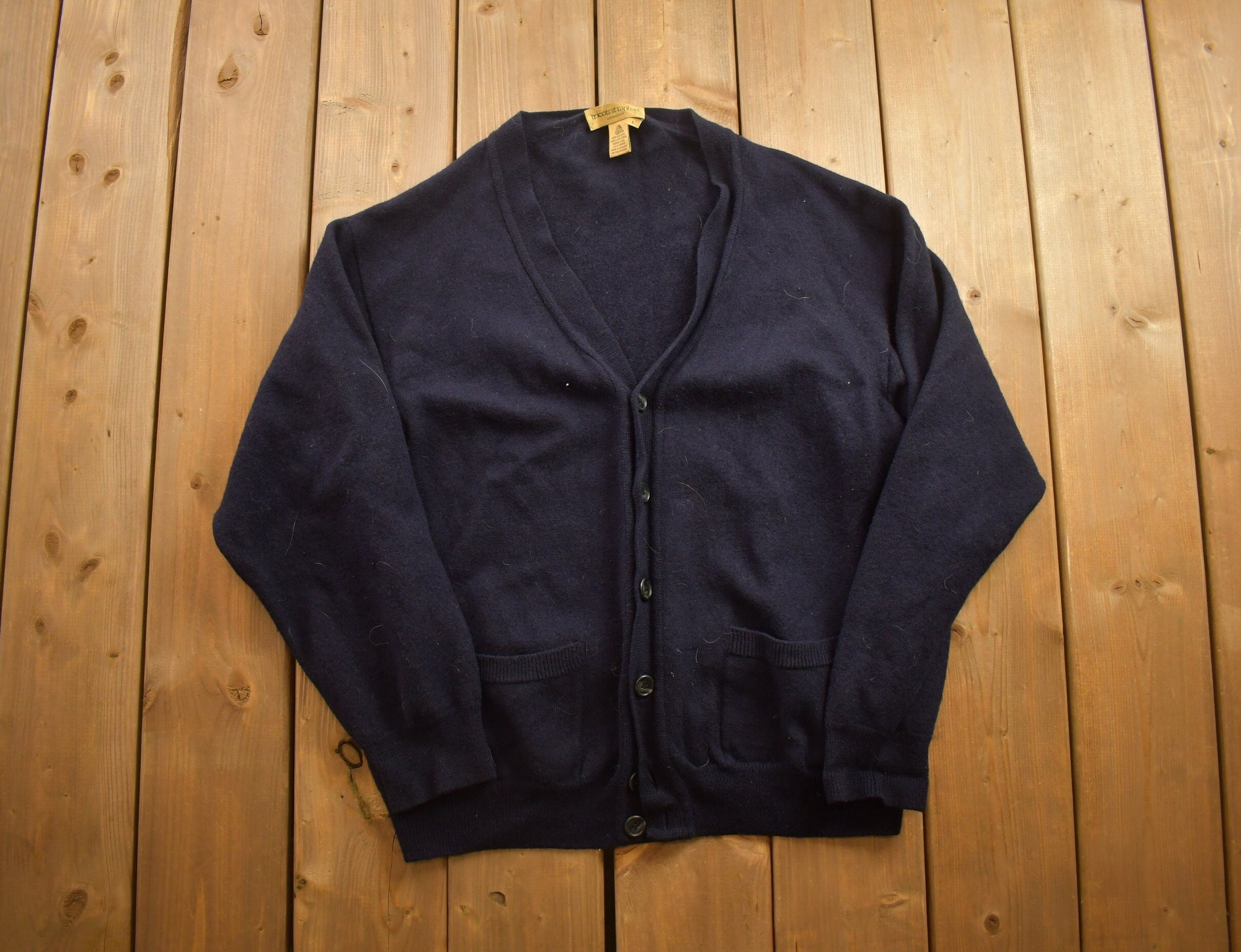 Vintage 1990s Tricots St. Raphael Knitted Cardigan Sweater  Vintage Cardigan  Button Up  Patchwork  Vintage Blanks