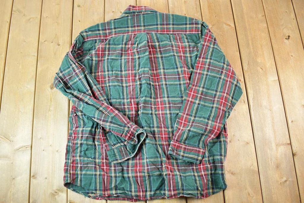 Vintage 1990's LL Bean Plaid Button Up Western Shirt Made In USA