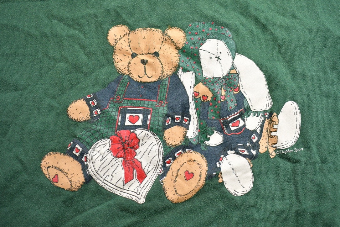 Vintage 1980s Cute Teddy Bear and Bunny Crewneck Sweater