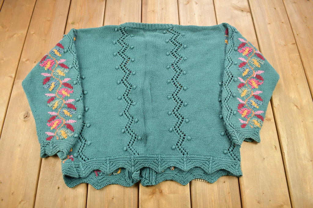 Vintage 1990s Willow Ridge Floral Theme Knitted Cardigan Sweater