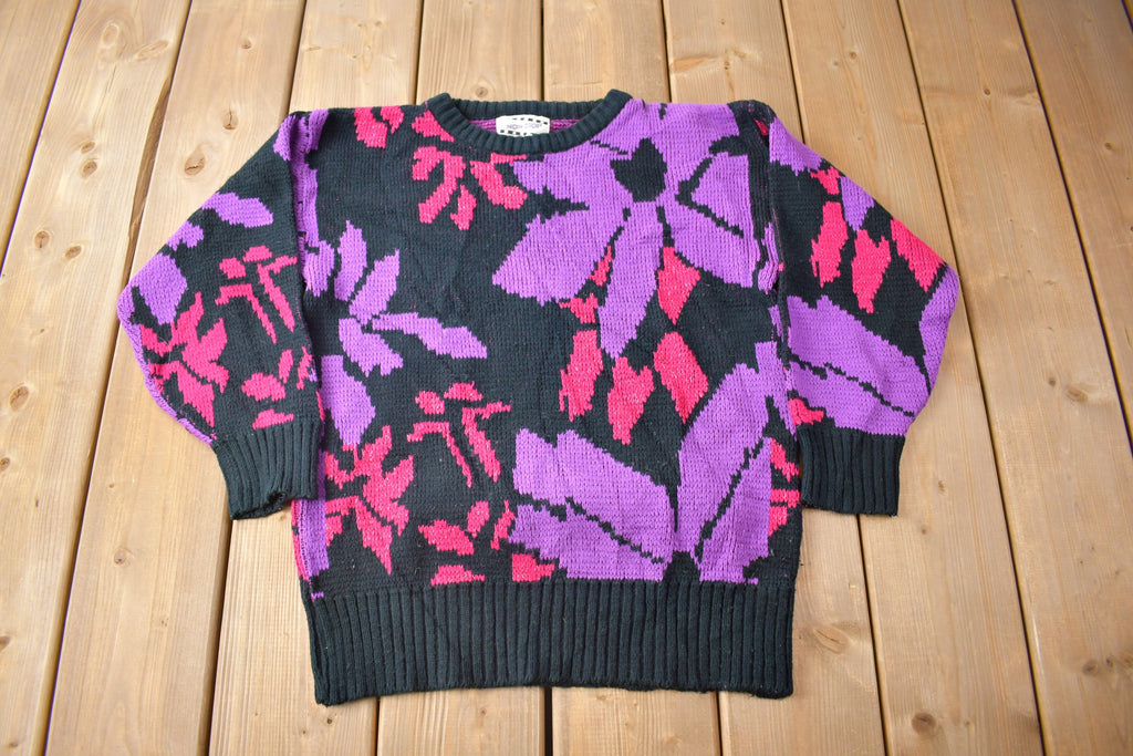 Vintage 1990s Floral Theme Knit Non Stop Crewneck Sweater