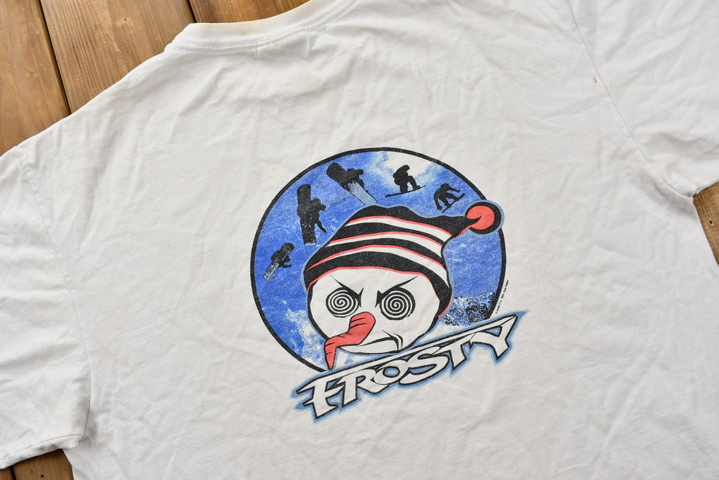 Vintage 1990s Distressed Crazy Frosty The Snowman Snowboarding T-Shirt