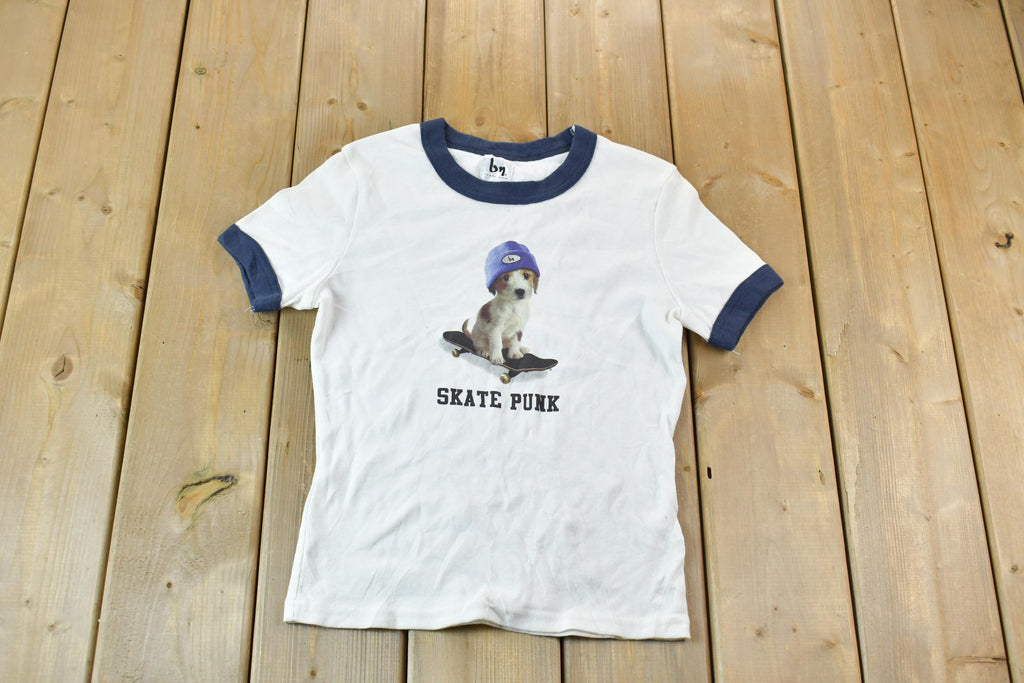 Vintage 1990s Skate Punk Puppy White and Navy Women's Graphic T-Shirt