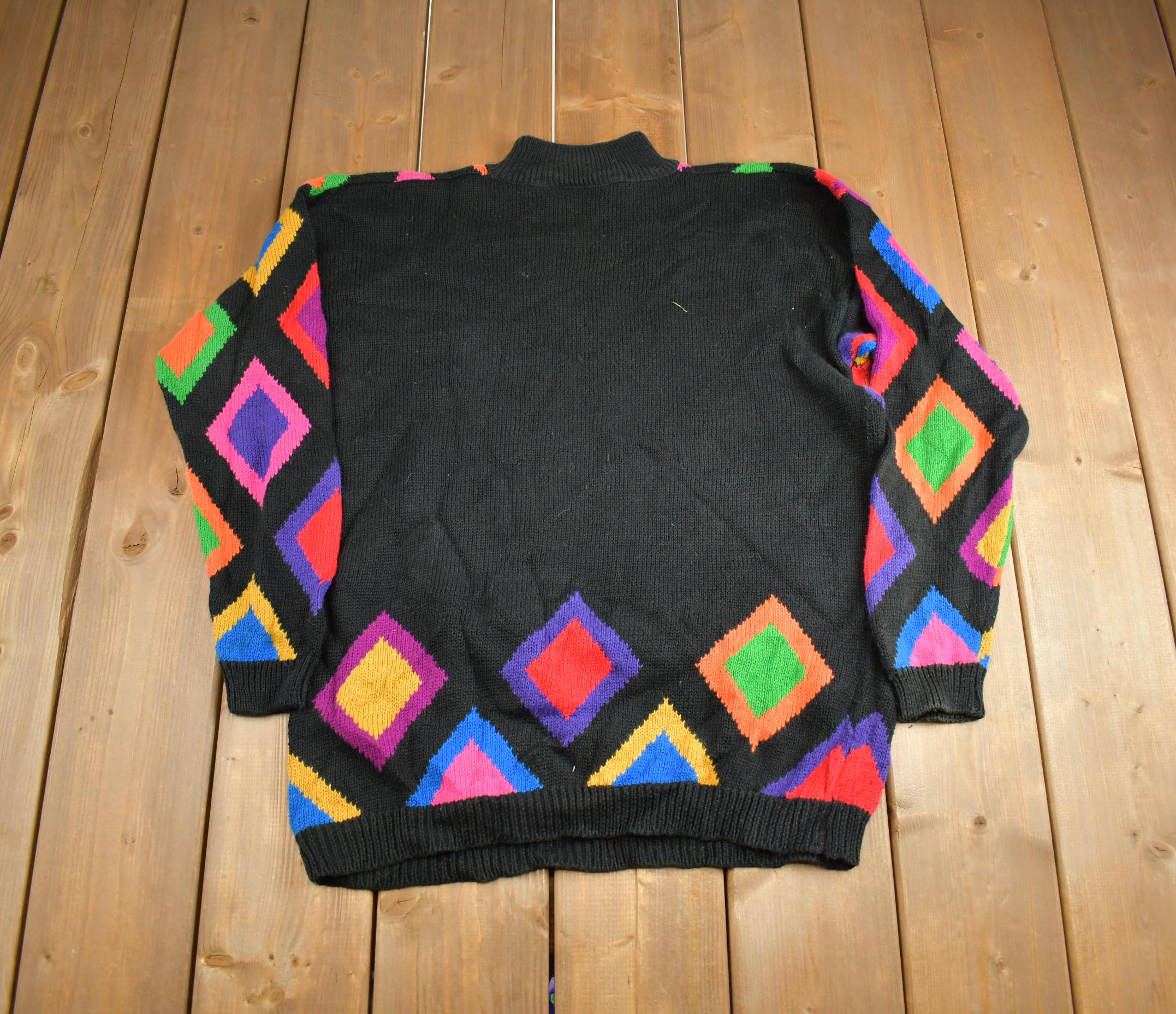 Vintage 1980s Rafaella Colorful Abstract Pattern Knit Crewneck Sweater