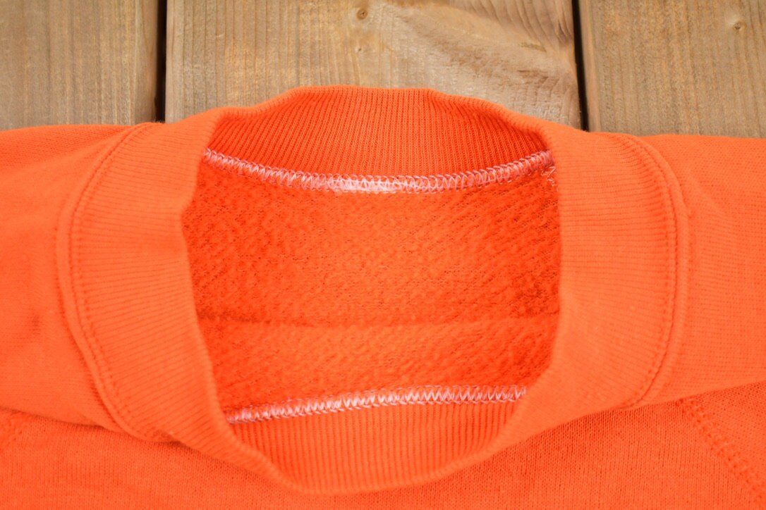 Vintage 1980s Blank Orange Crewneck Sweatshirt / Raglan / 80s Crewneck / Essential / Streetwear / Hi Vis