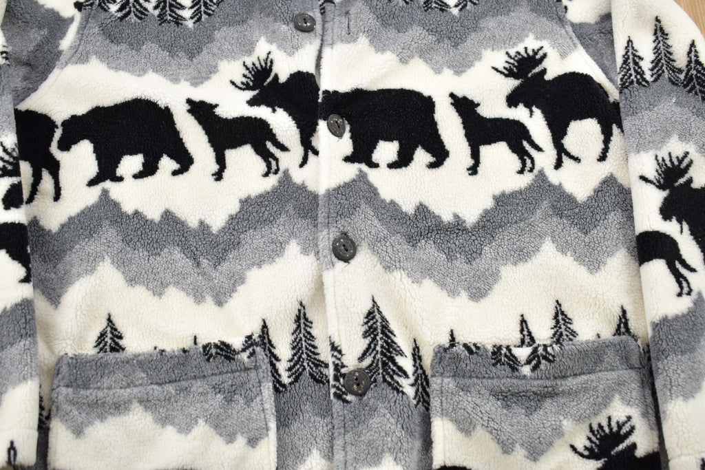Vintage 1990s Canada Wilderness All Over Print Fleece Sweater