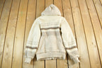 Vintage 80s Wool Knit Hooded Jacket: Striped Sweater, Women's Small