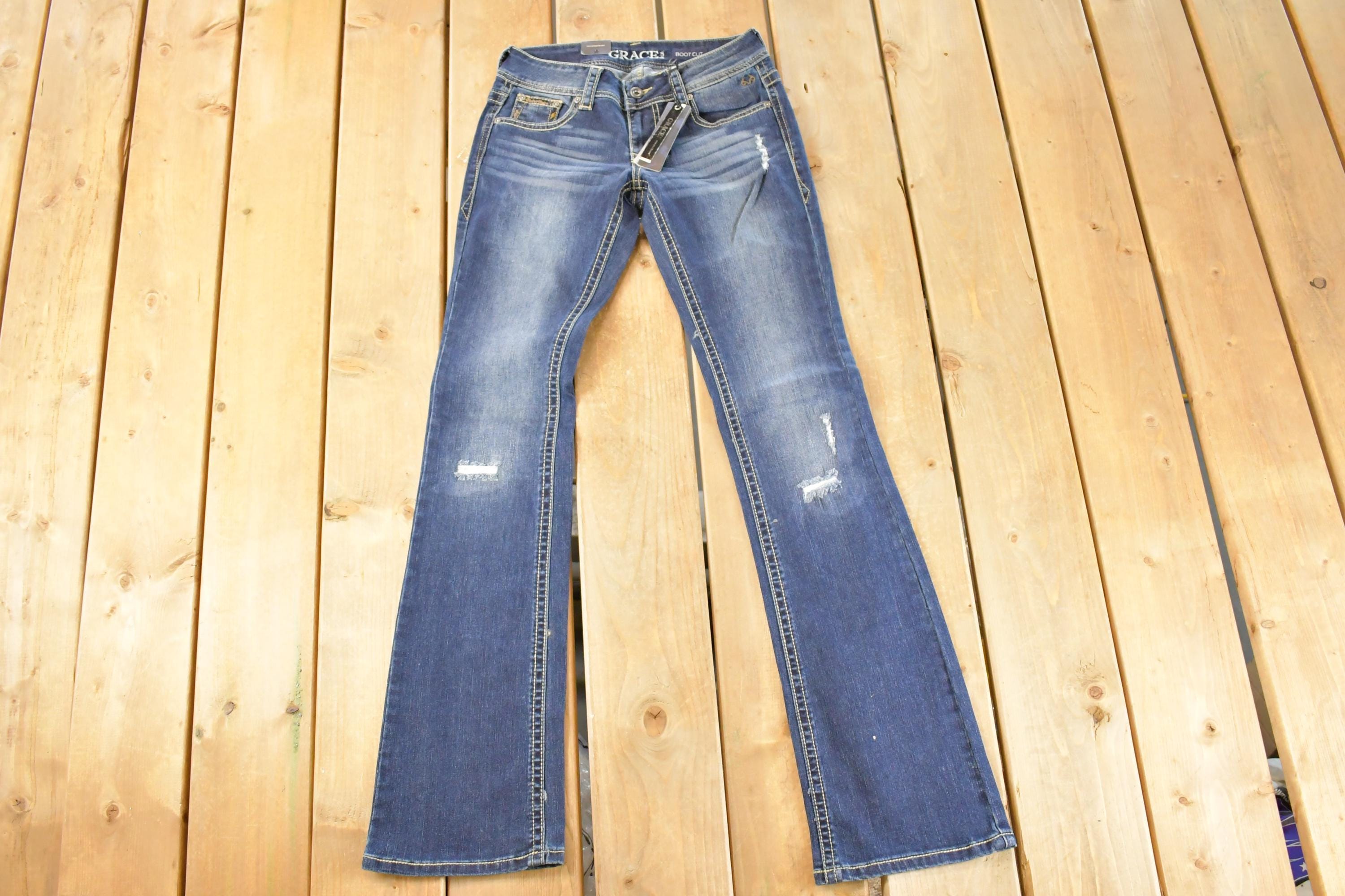 Vintage Deadstock Y2K Grace In LA Bedazzled Bootcut Low Rise Jeans Women's Size 26 x 31