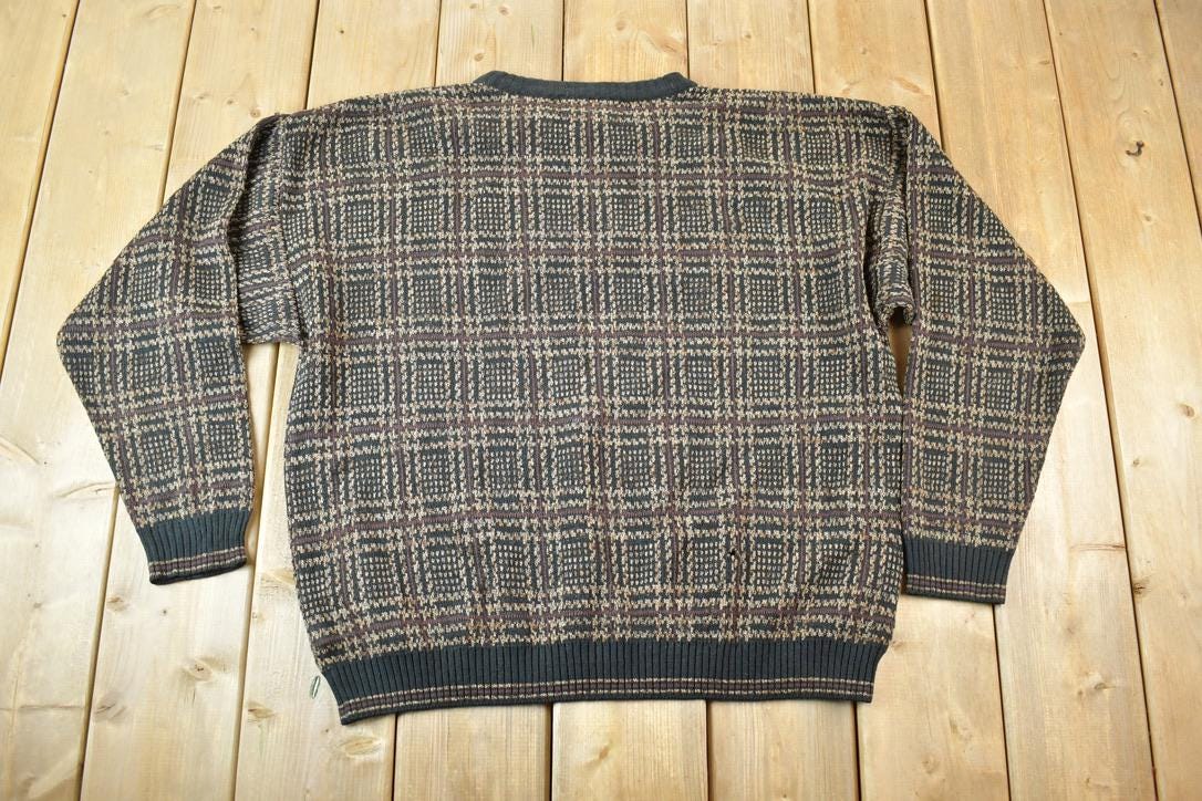 Vintage 1990s Natural Issue Knit Abstract Pattern Crewneck Sweater