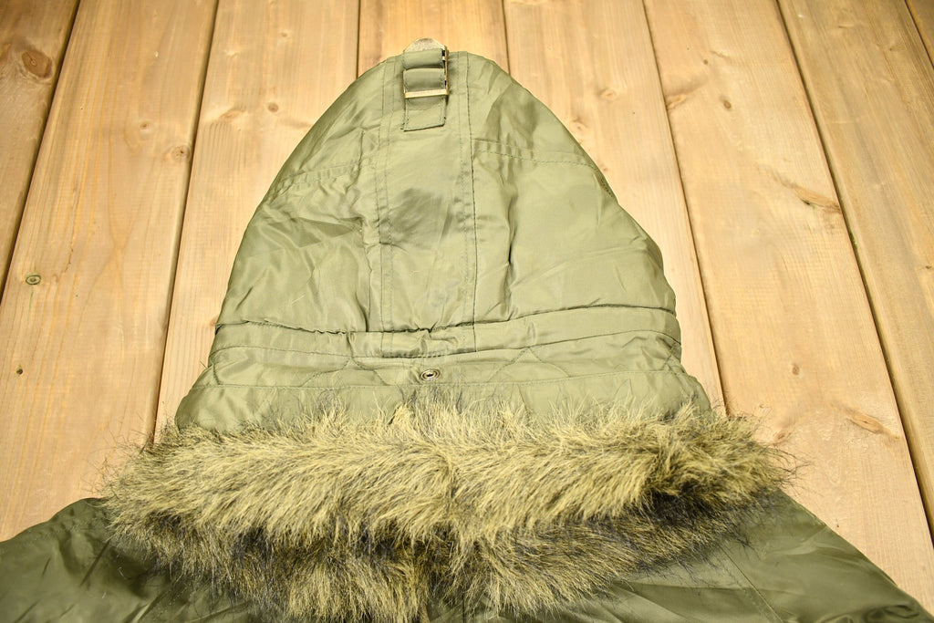 Vintage 1990s Nautica Jeans Co Fur Hood Winter Parka Jacket