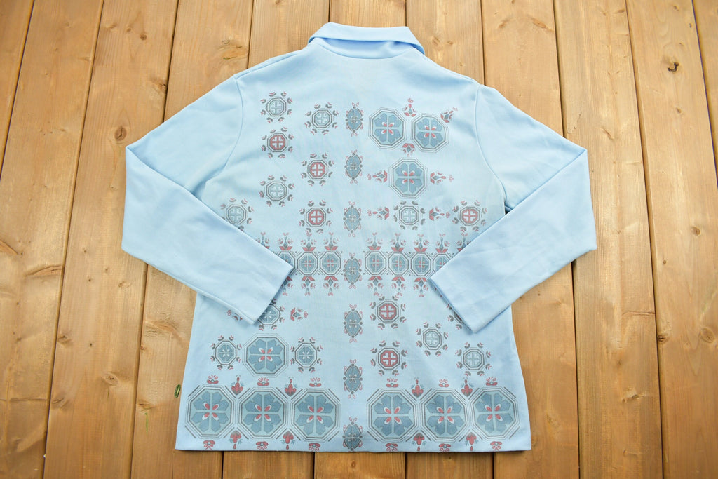 Vintage 1970s Abstract Button Up Shirt  1970s Button Up  Polyester Shirt  Funky Pattern  70s  Collared Shirt