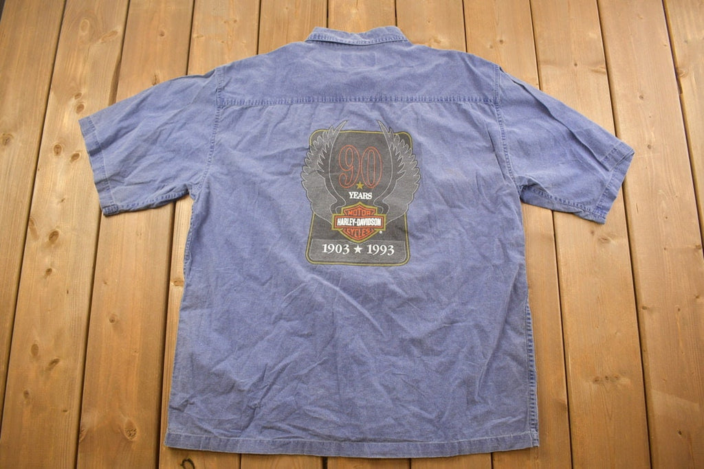 Vintage 1993 Harley Davidson 90 Year Anniversary Button Up