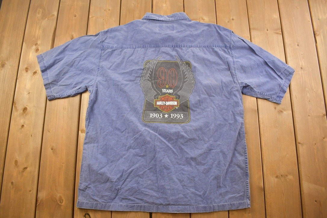 Vintage 1993 Harley Davidson 90 Year Anniversary Button Up