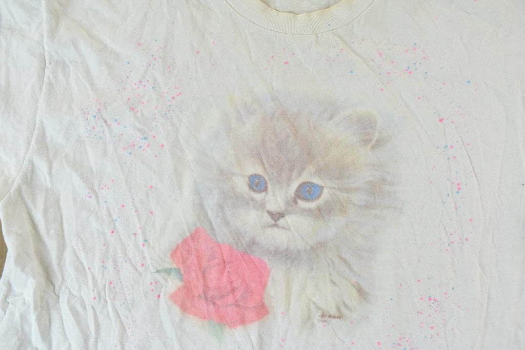 Vintage 1990s Flower Kitty Neon Graphic T-Shirt