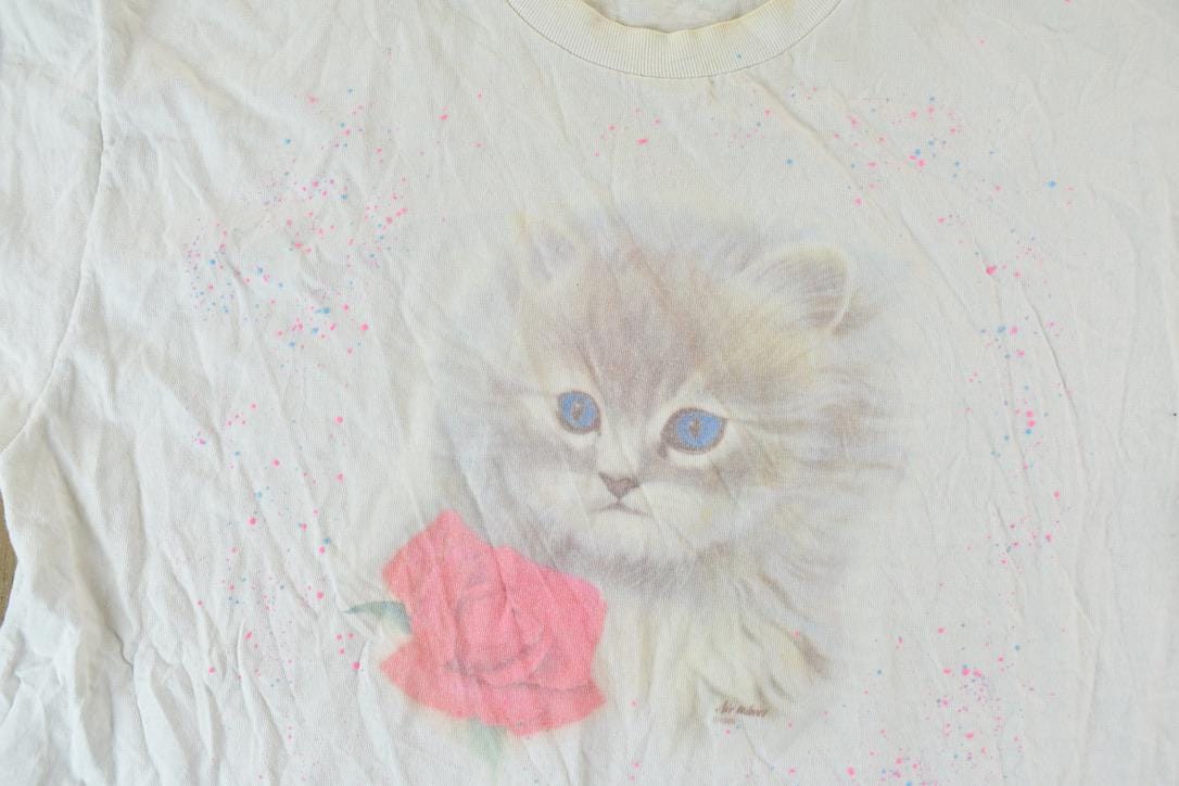Vintage 1990s Flower Kitty Neon Graphic T-Shirt