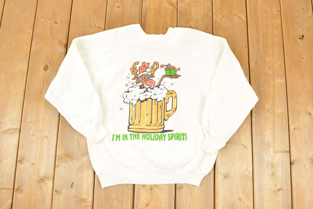 Vintage 1990s Drunk Reindeer Holiday Spirit Christmas Crewneck Sweatshirt Men's M