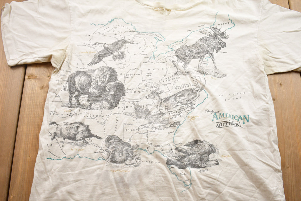 Vintage 1990s American Outback Apparel USA Map Animals Graphic T-Shirt