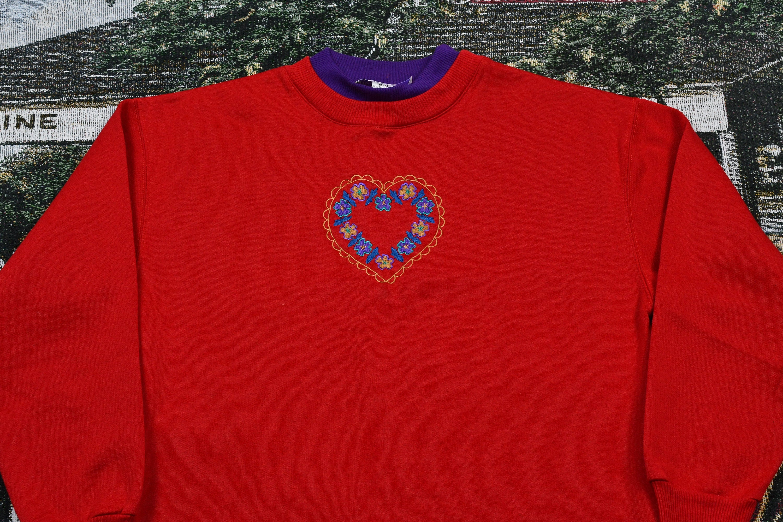 Vintage 1990s Fairset Embroidered Heart Crewneck