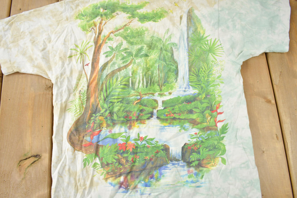 Vintage 1990s Rainforest Preserve Paradise Single Stitch Graphic Tie Dye T-Shirt Made In USA