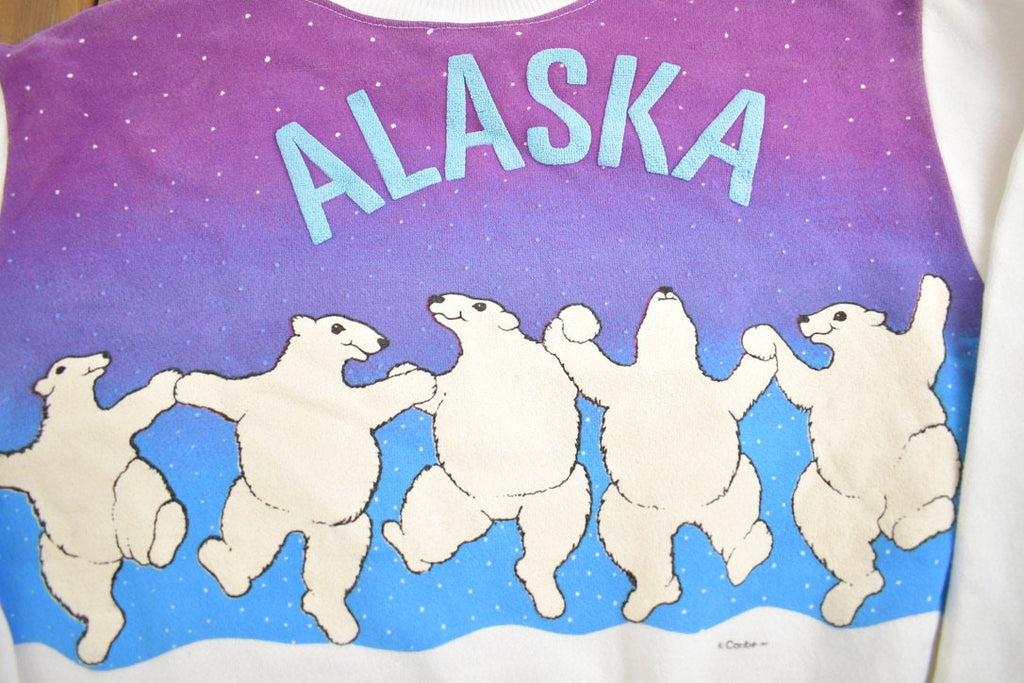 Vintage 1990s Alaska Dancing Polar Bears Souvenir Travel Crewneck Sweatshirt Made In USA