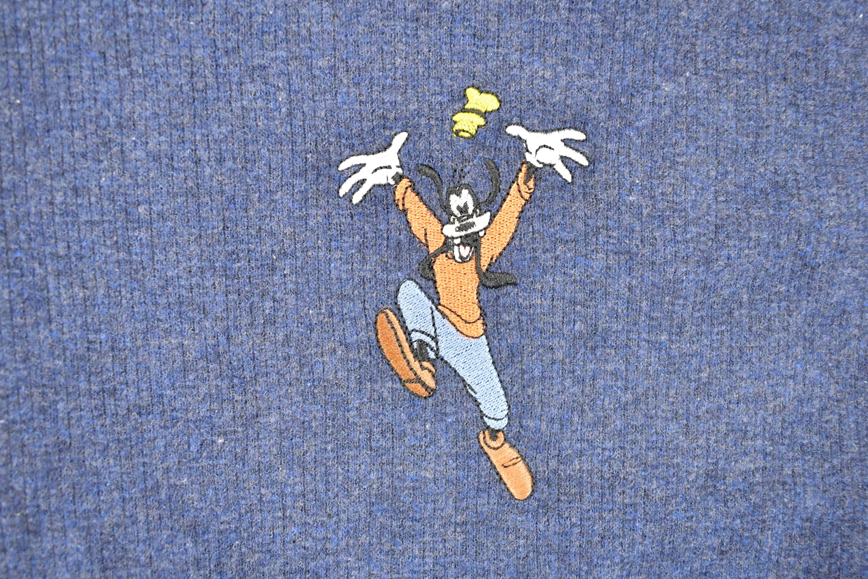 Vintage Y2K Disney Embroidered Goofy Quarter Button Thermal Crewneck Sweater Men's XXL