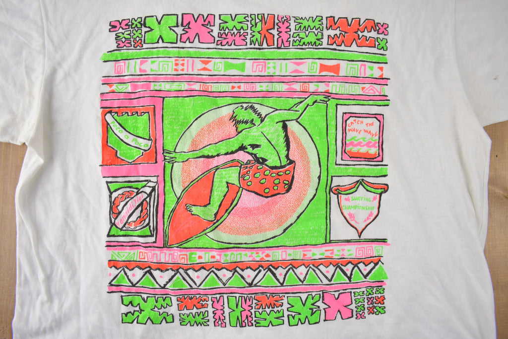 Vintage 1990s Surfing Theme Single Stitch Graphic T Shirt Made In Canada Size XL