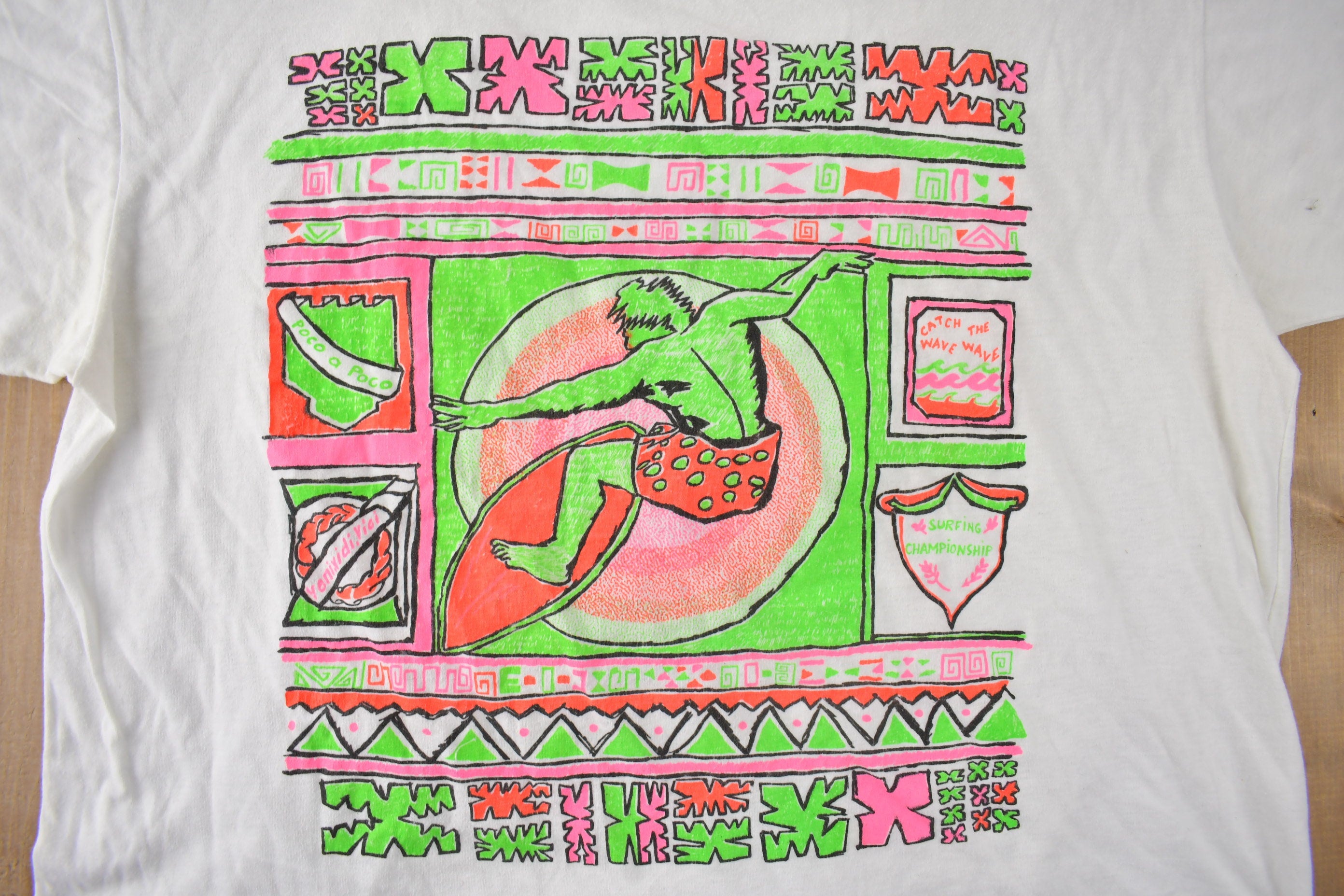 Vintage 1990s Surfing Theme Single Stitch Graphic T Shirt Made In Canada Size XL