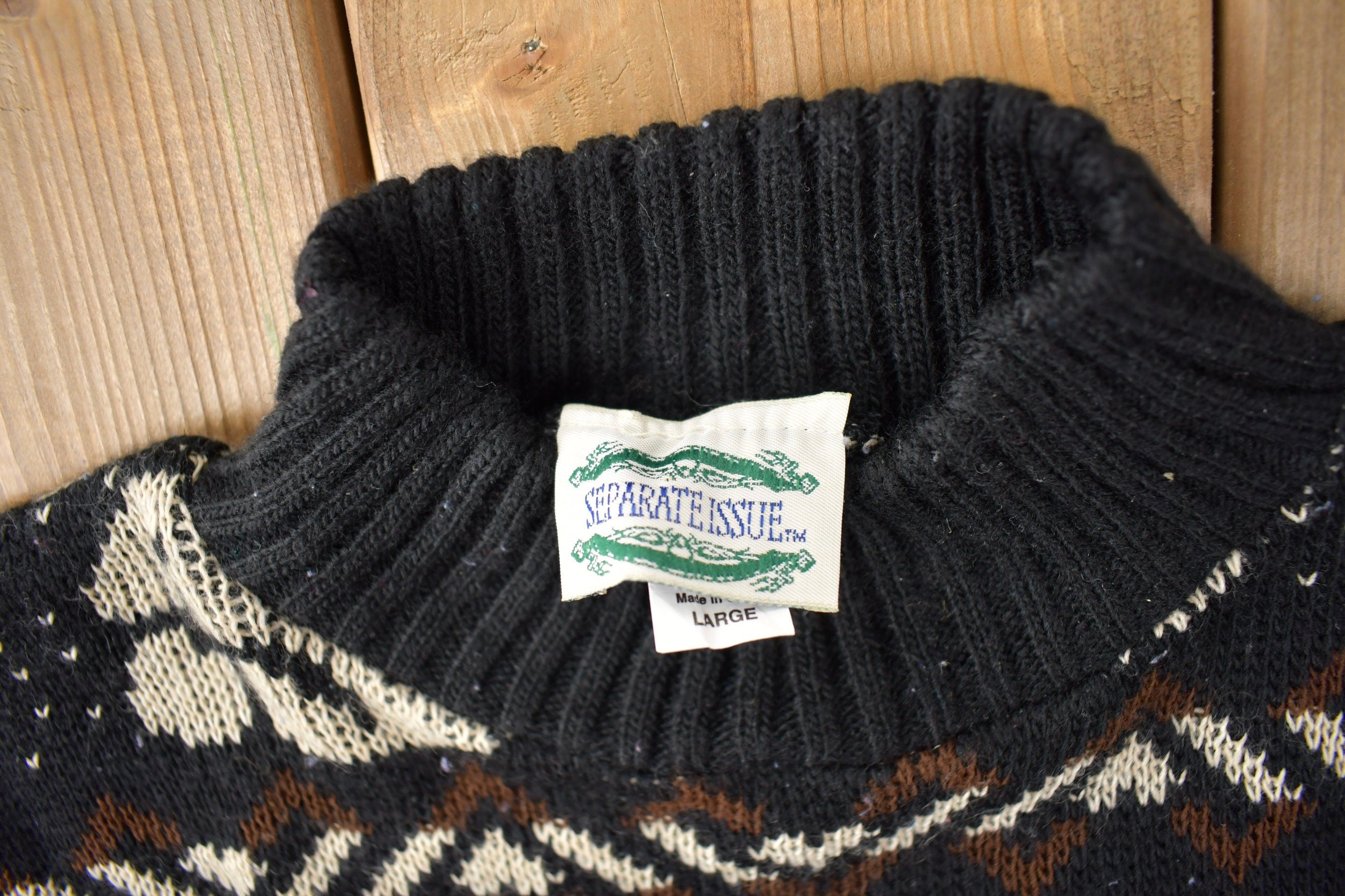 Vintage 1990s Separate Issue Teddy Bear Theme Knit Mockneck Sweater Size Large