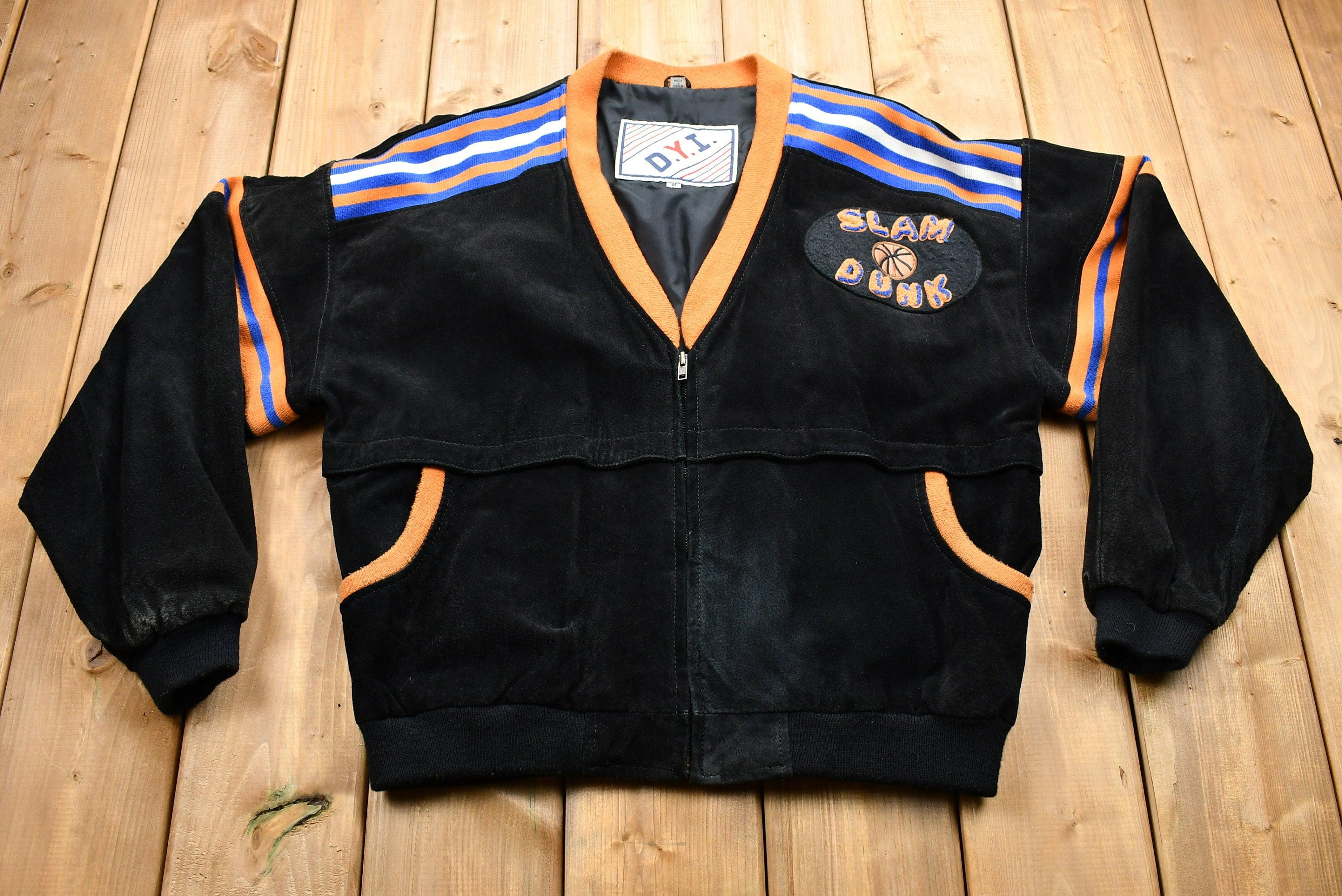 Vintage 1980s Slam Dunk Basketball Patchwork Suede Jacket