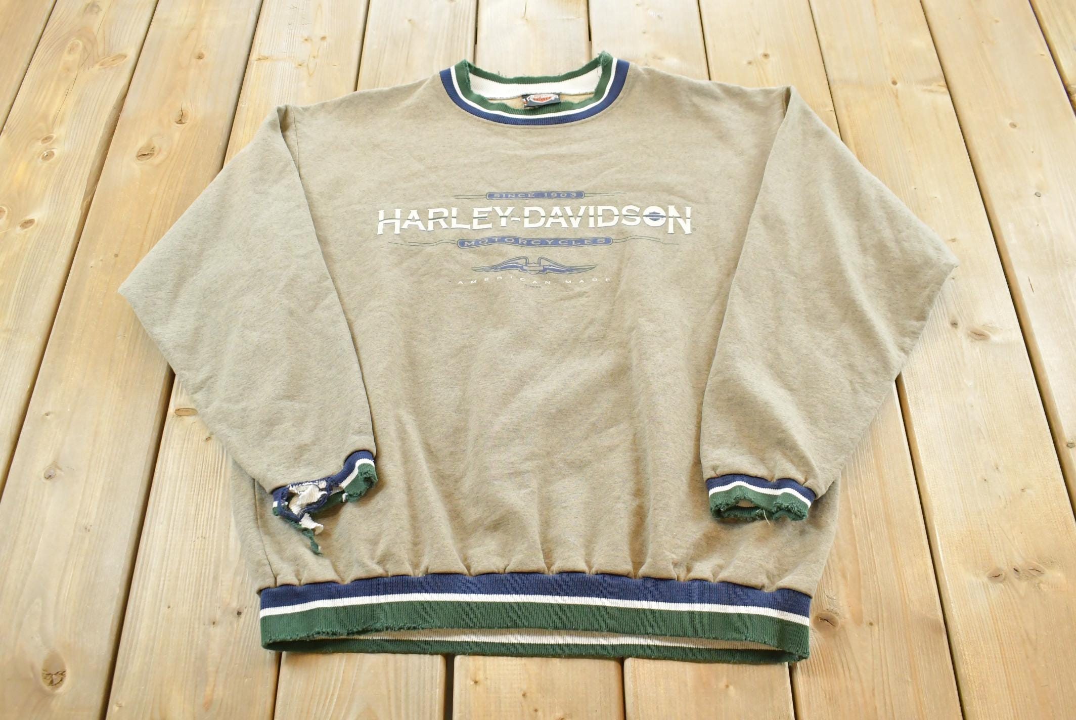 Vintage 1990s Harley Davidson Distressed Crewneck Sweatshirt Men's XL  Vintage Biker  Harley Motorcycles  90s Sweater  Made in USA