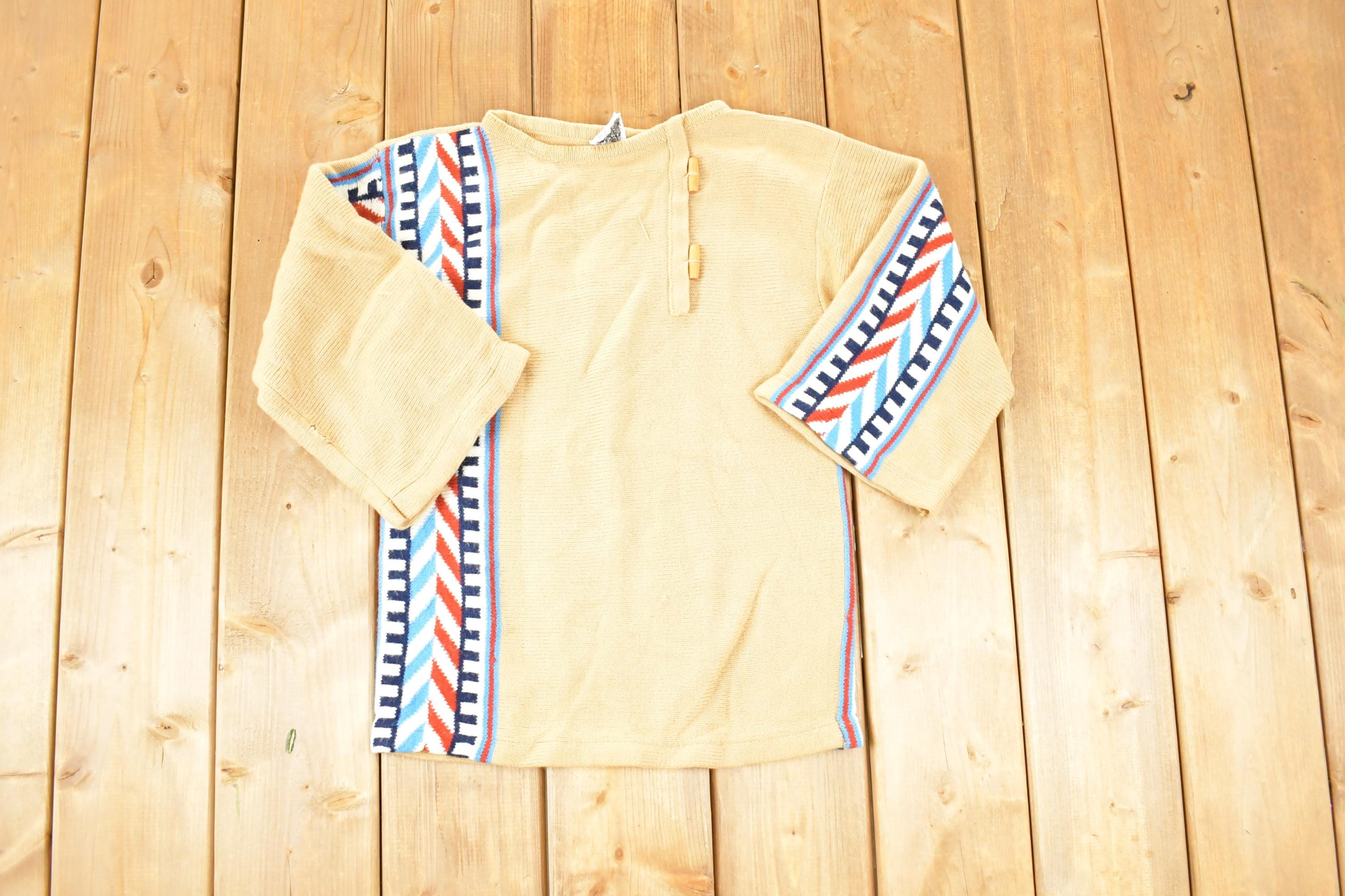 Vintage 1970s CariKnits Toggle Button Aztec Crewneck Sweater Women's S