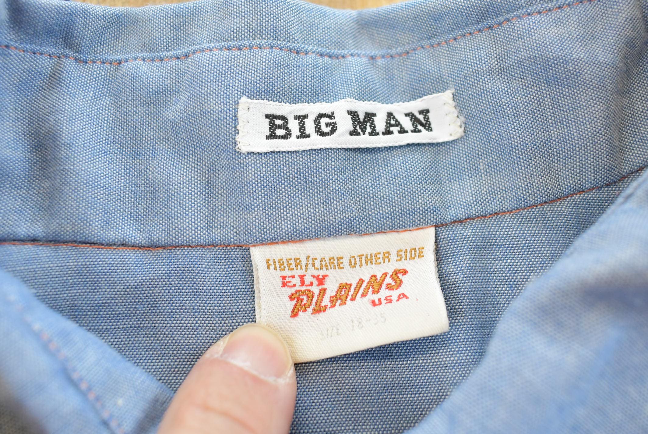 Vintage 1980s Ely Plains Chambray Button Up Shirt Men's XL /