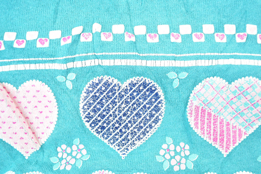 Vintage 1990s Cute Hearts Graphic Print Crewneck Sweater / 90s Crewneck / Grandma Sweater / Streetwear / Made In USA / Love Theme