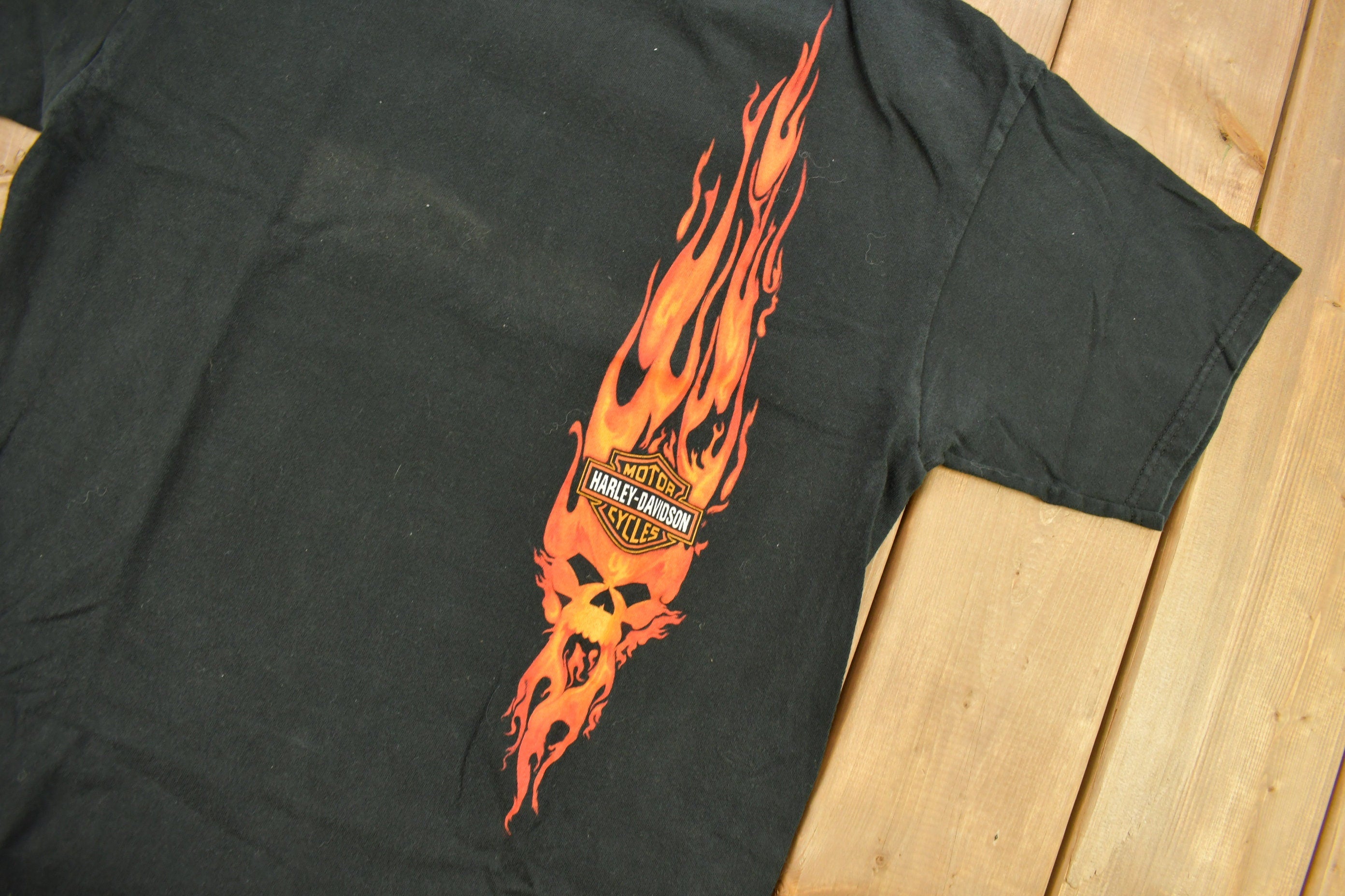 Vintage 1990s Bergdale Harley Davidson Albert Lea MN Flames Graphic T-Shirt