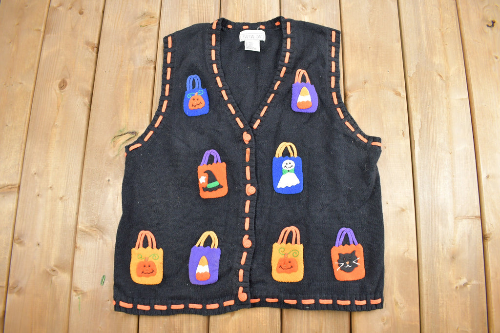 Vintage 1990s Mandal Bay Halloween Theme Knit Cardigan Vest