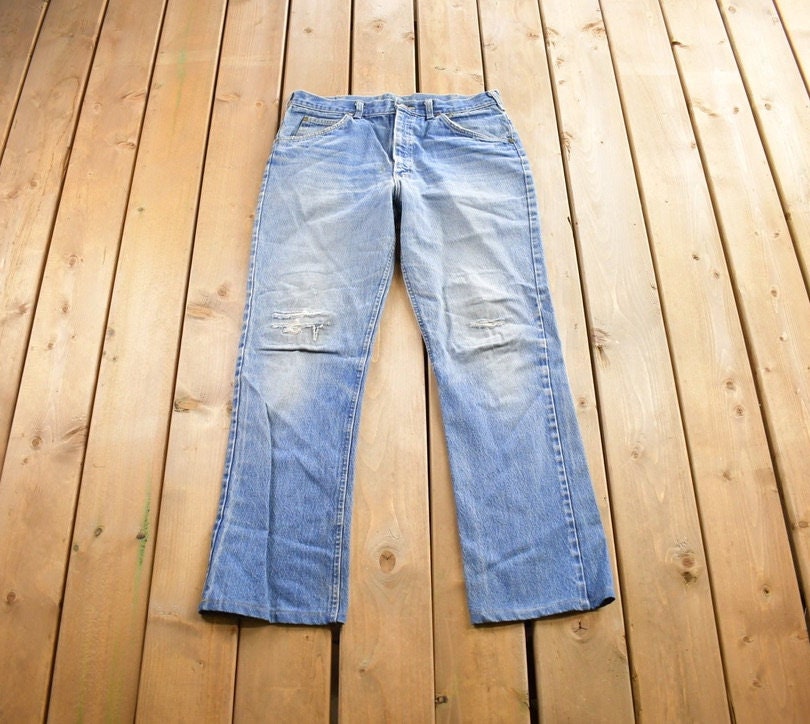 Vintage 1980s Distressed Lee Denim Jeans Made In USA Size 34x30