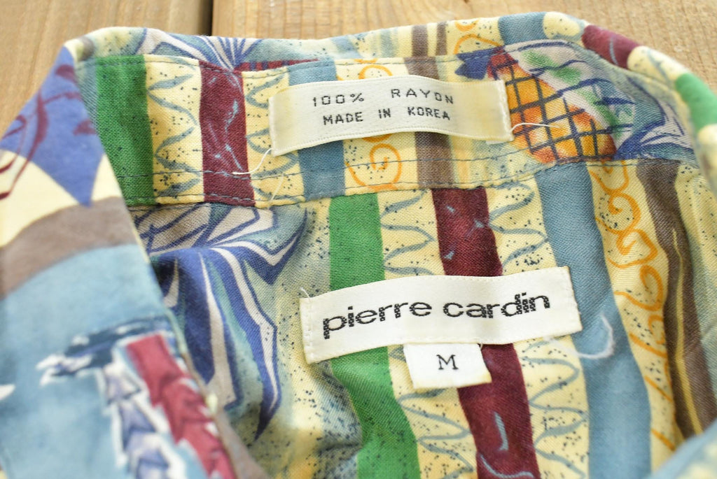 Vintage 1980s Pierre Cardin Striped Tropical Button Up Shirt Mens M