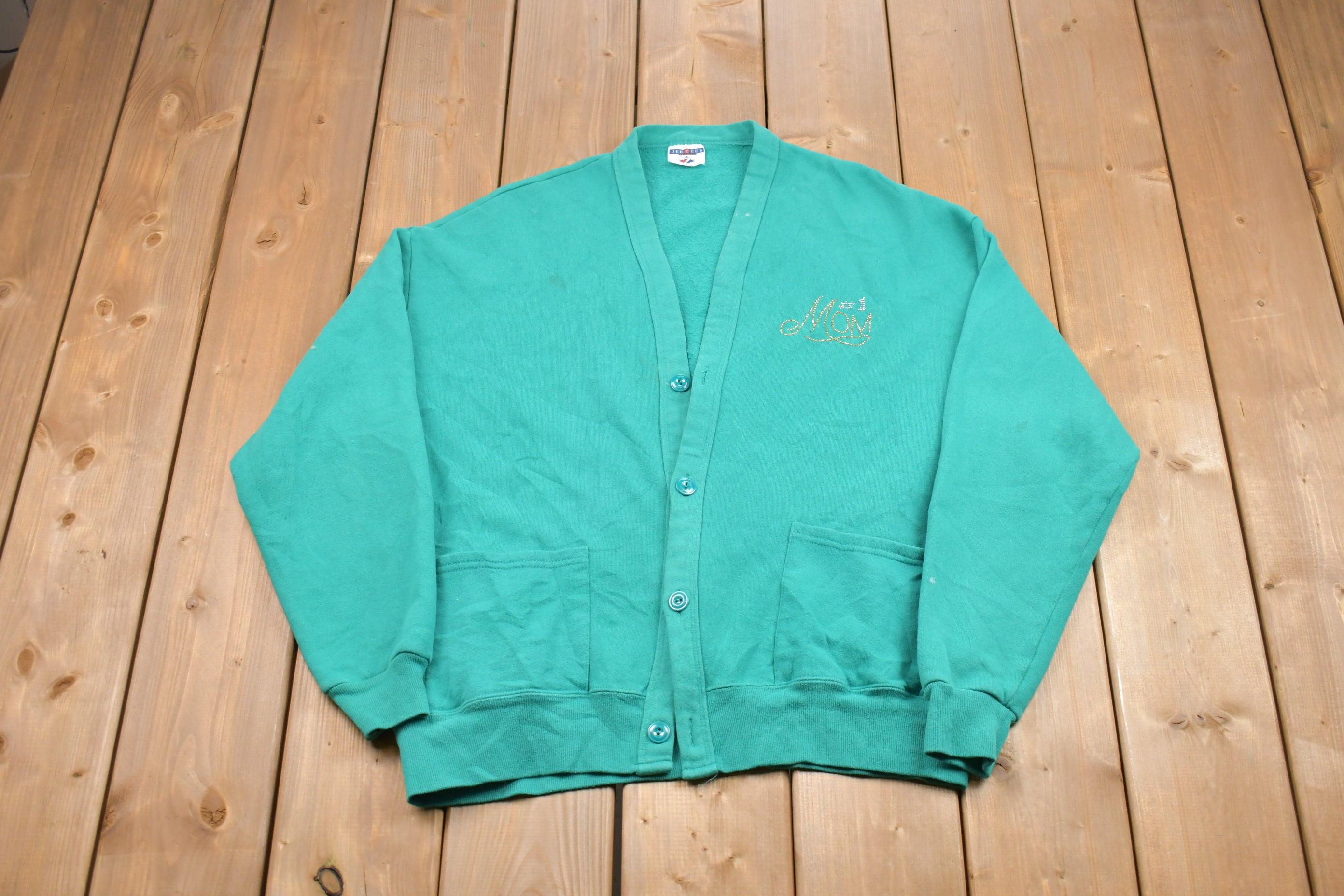 Vintage 1990s Jerzees #1 Mom Button Up Cardigan Sweater