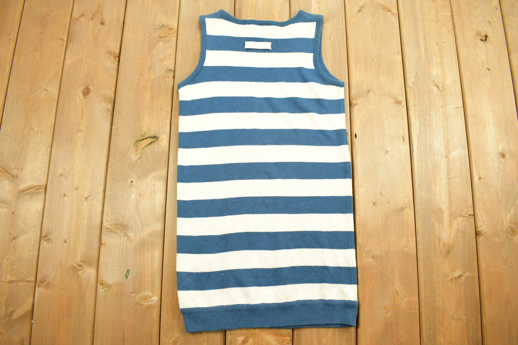 Vintage 1990s Liz Claiborne Striped Knitted Short Sleeve Vest / Cute / 90s / Knitted Vest / Pocket Shirt / Stripy / Beach Wear