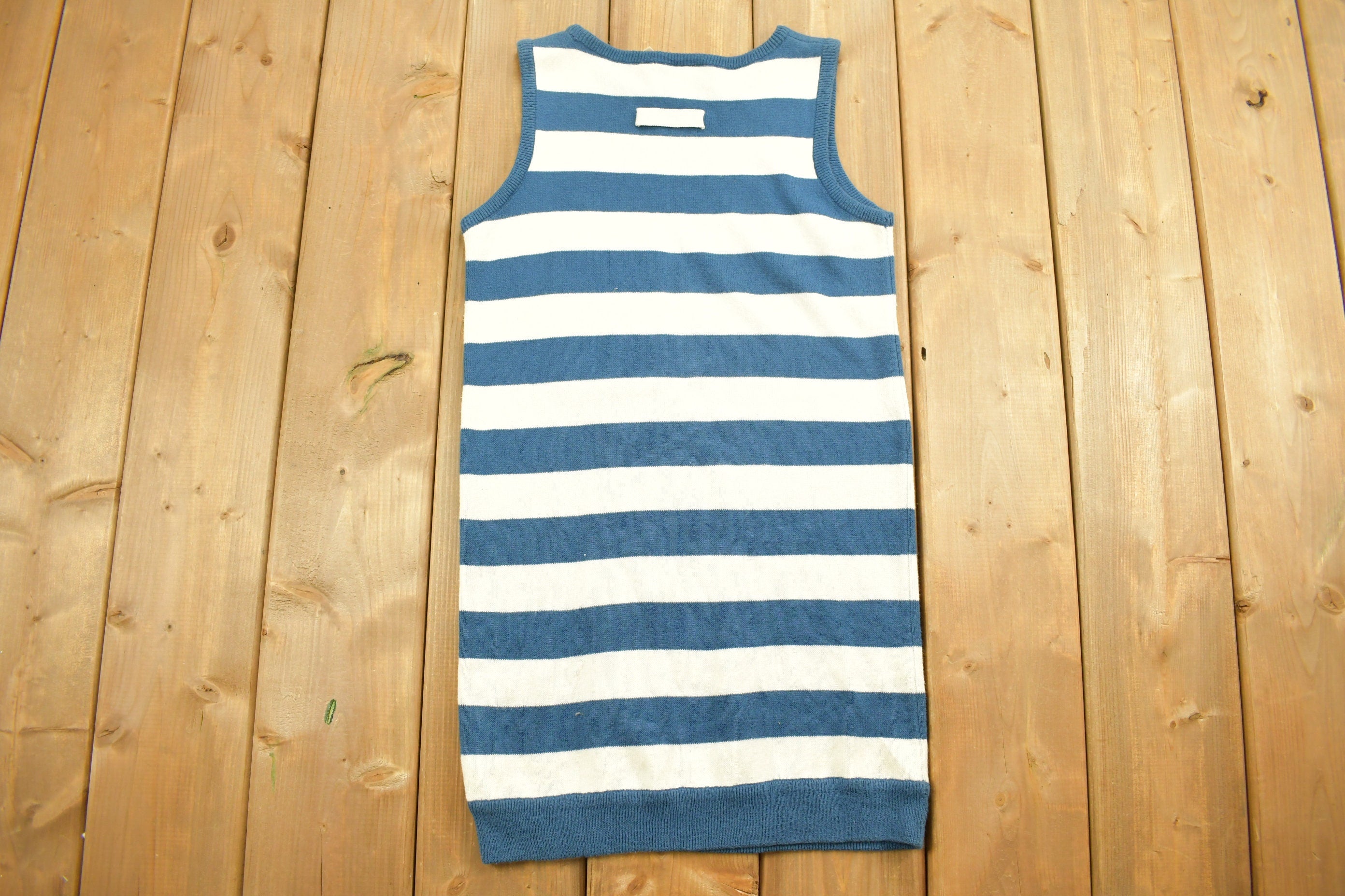 Vintage 1990s Liz Claiborne Striped Knitted Short Sleeve Vest / Cute / 90s / Knitted Vest / Pocket Shirt / Stripy / Beach Wear