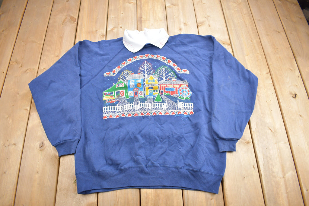 Vintage 1980s Cute Raglan Collared Crewneck Sweater