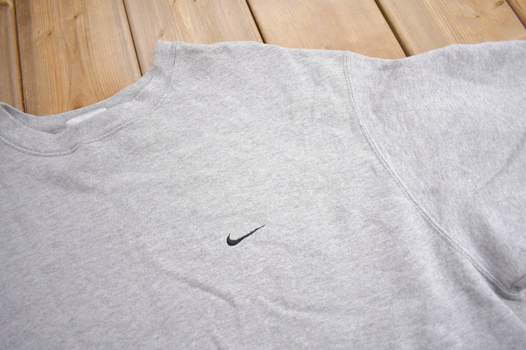 Vintage Y2K Nike Heather Grey Embroidered Mini Swoosh Crewneck Sweatshirt