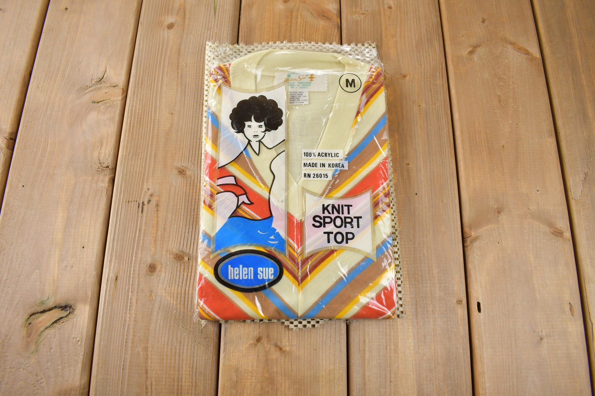 True Vintage 1960s Deadstock Helen Sue Long Sleeve Psychedelic Nylon Blouse Knit Sport Top