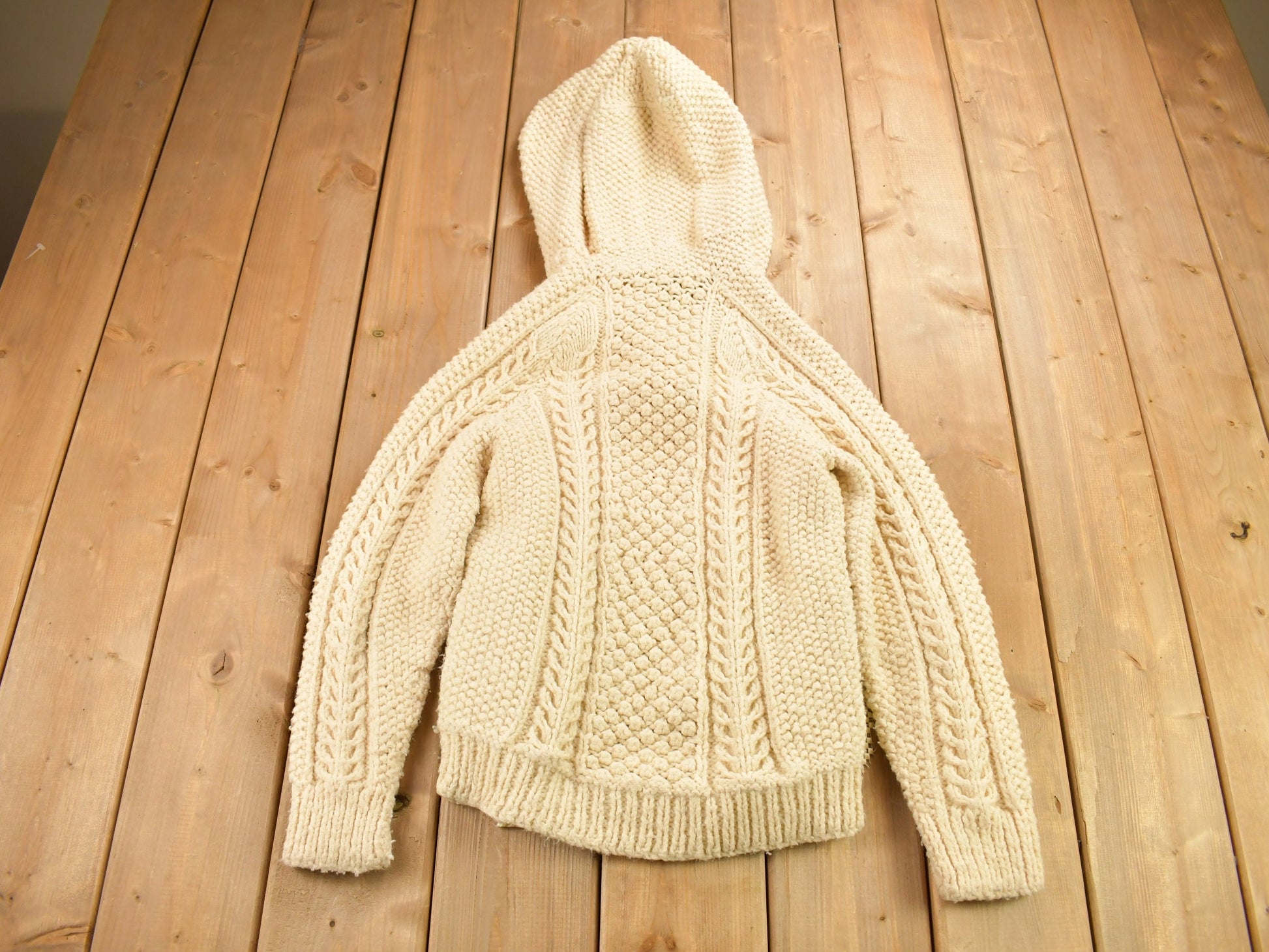 Vintage 1980s 3D Cable Knit Hoodie