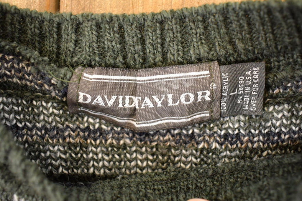 Vintage 1990s David Taylor Abstract Striped Knit Crewneck Sweater Men's L