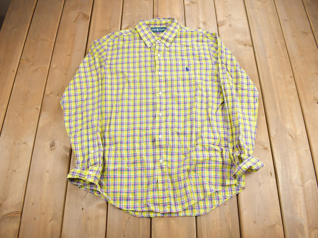 Vintage 1980s Ralph Lauren Plaid Button Up Dress Shirt
